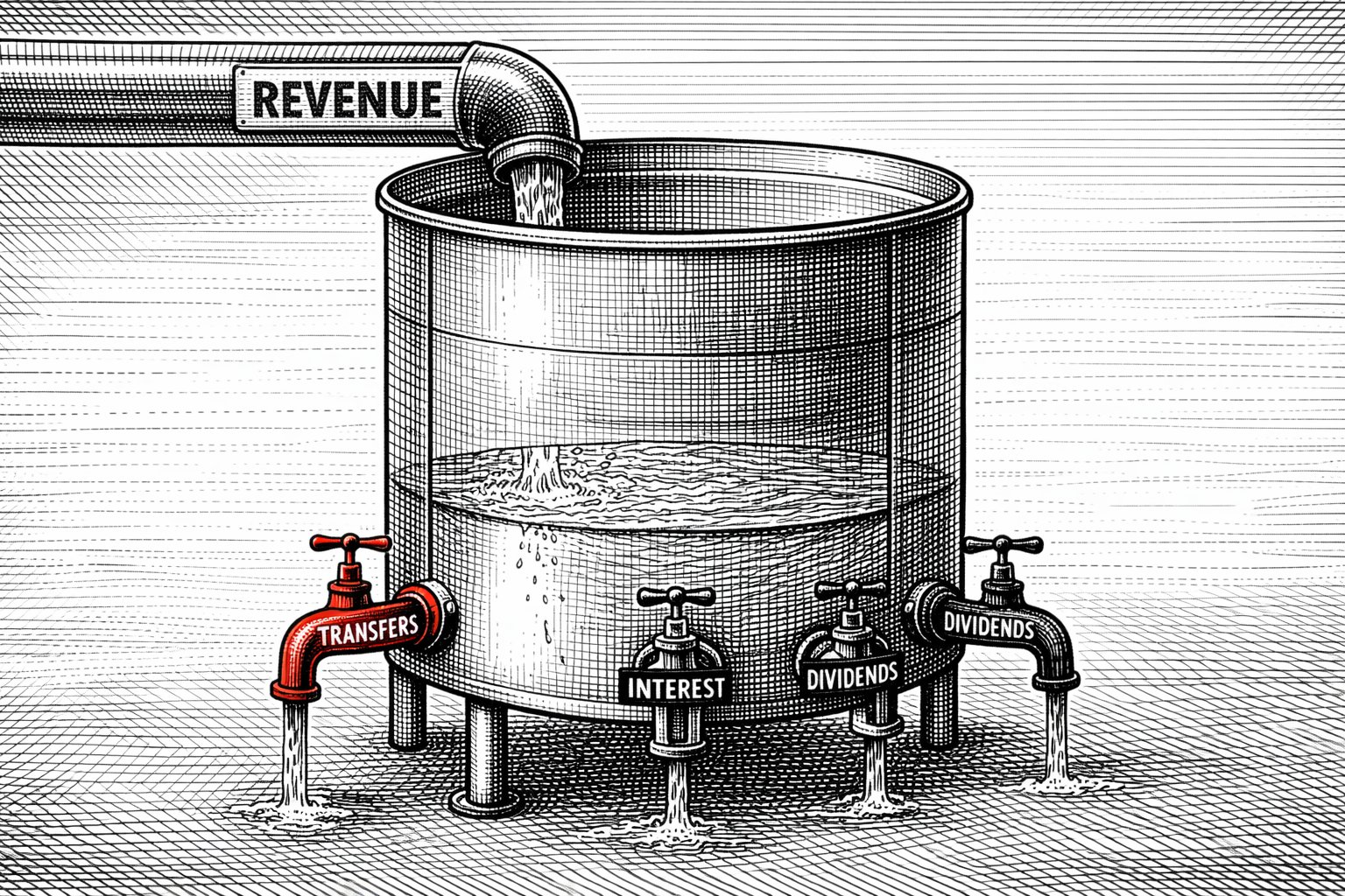 Two faceless suited figures flank a revolving door marked TRANSFER WINDOW. Left figure holds a football boot; right figure carries a red briefcase. Banknotes fill the air.