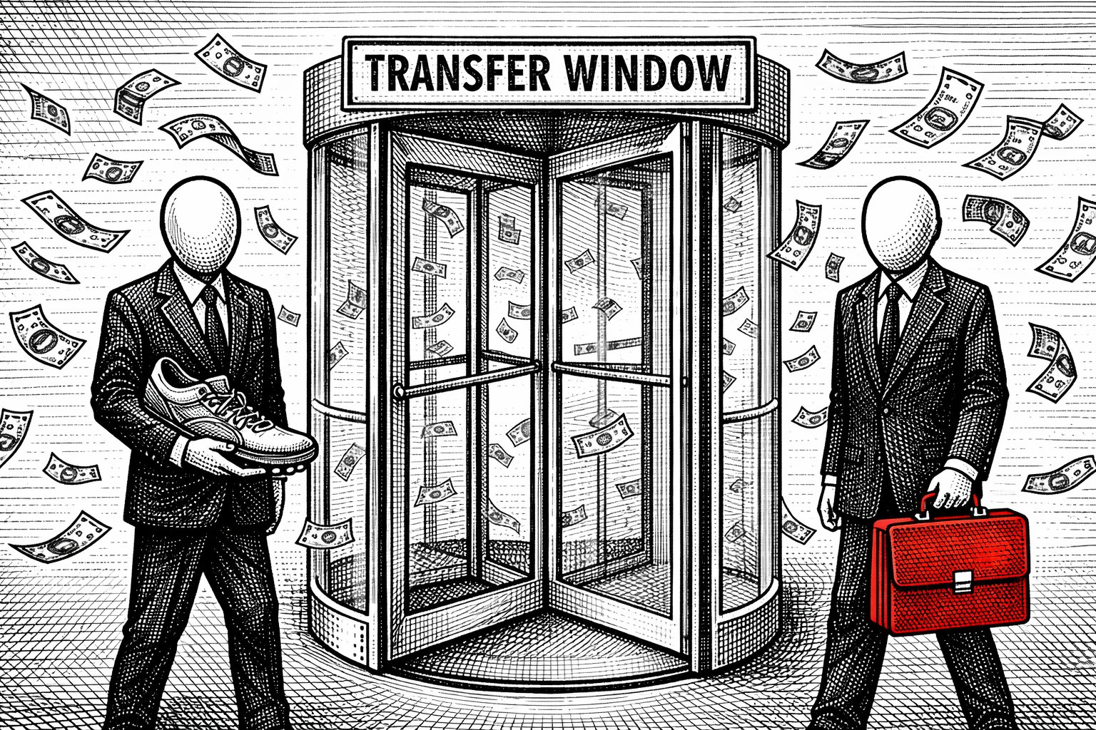 A large industrial tank with REVENUE flowing in from a pipe at the top. Three taps drain from the base: TRANSFERS in red, INTEREST and DIVIDENDS in black. The water level inside is low.